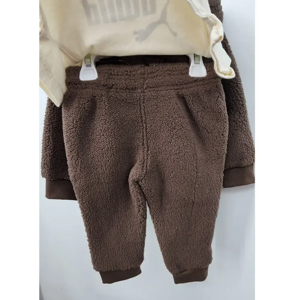 New NWT Puma Baby 3-Piece Sherpa Zip Up Hoodie Set‎ Chocolate Brown 12 Months - Picture 3 of 6